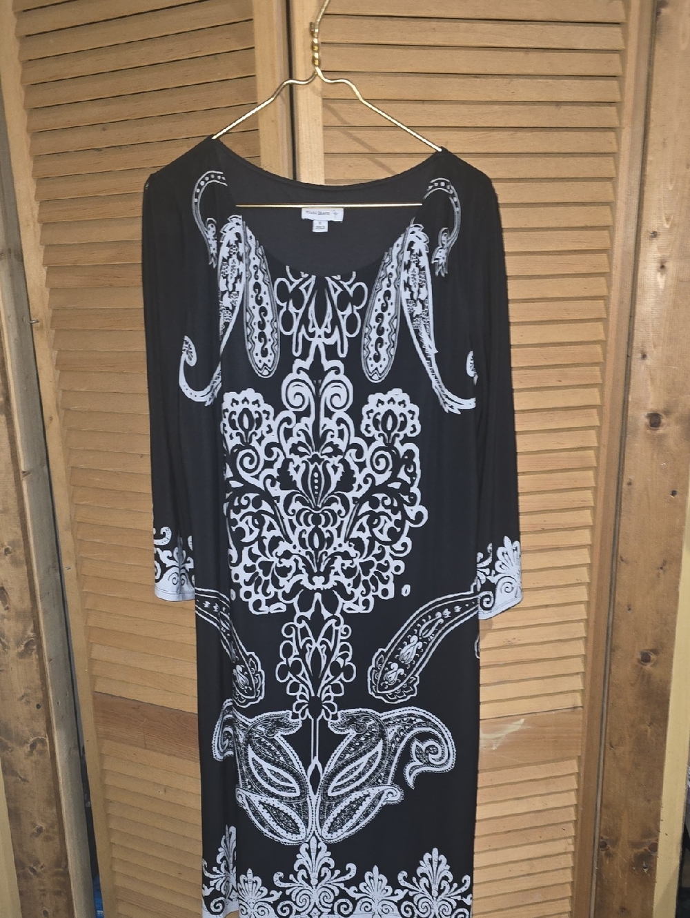 Susan Graver Black and White Long Sleeve Patterned Dress Size XL
